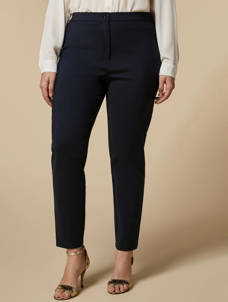 Vetements Marina Rinaldi | Pantalon Slim En Toile De Coton Bleuet