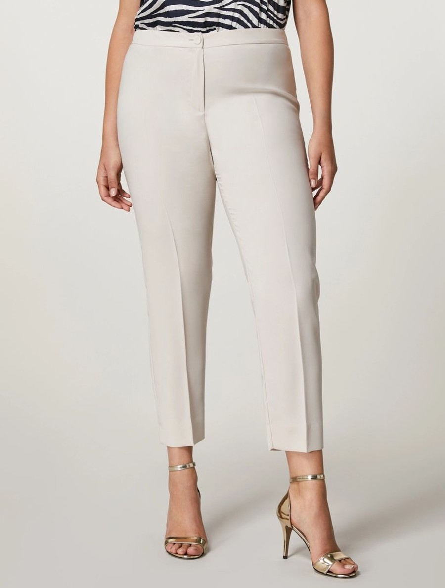 Vetements Marina Rinaldi | Pantalon En Crepe Envers Satin Beige Fonce