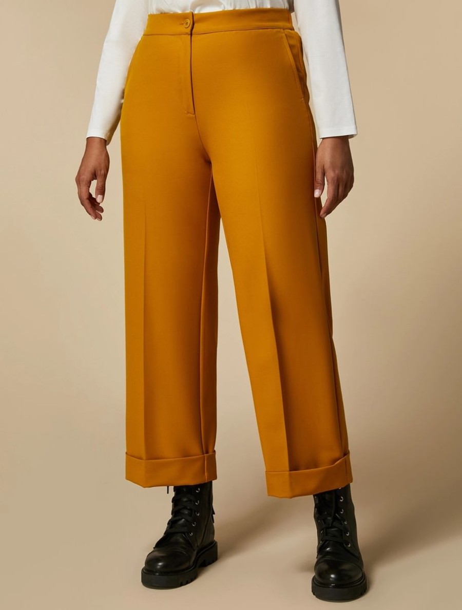 Vetements Marina Rinaldi | Pantalon Large En Viscose Melangee Moutarde