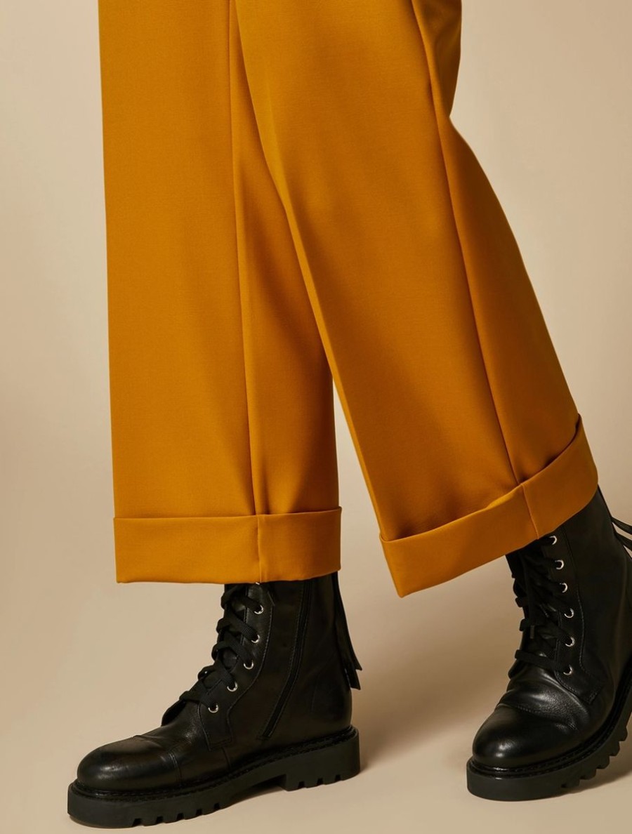 Vetements Marina Rinaldi | Pantalon Large En Viscose Melangee Moutarde