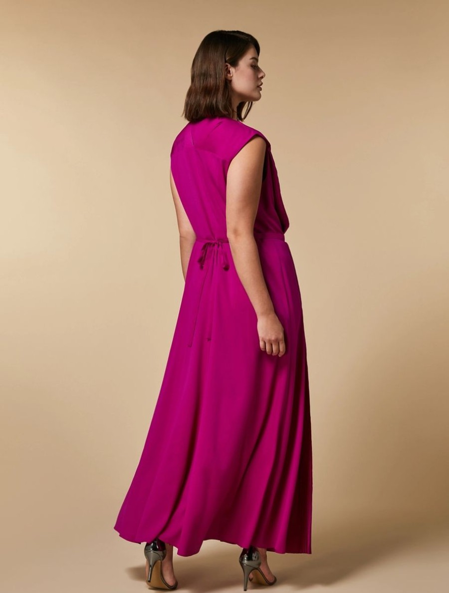 Vetements Marina Rinaldi | Robe Plissee En Crepe Fuchsia