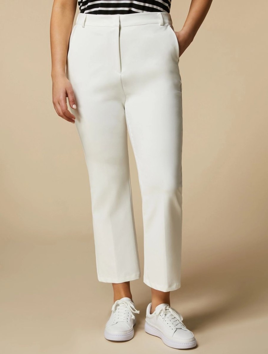 Vetements Marina Rinaldi | Pantalon Evase En Coton Melange Blanc