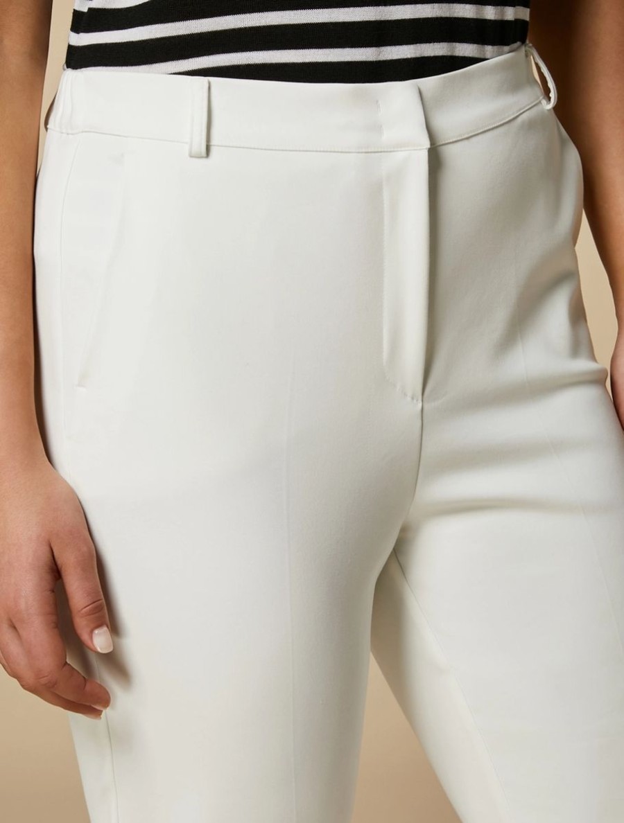 Vetements Marina Rinaldi | Pantalon Evase En Coton Melange Blanc