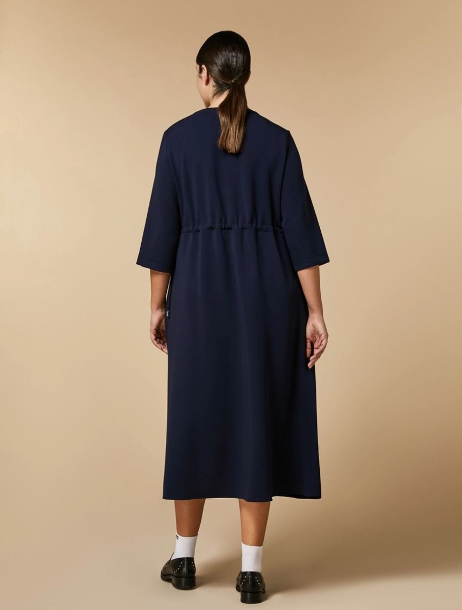 Vetements Marina Rinaldi | Robe En Jersey Technique Et Satin Marine Fonce