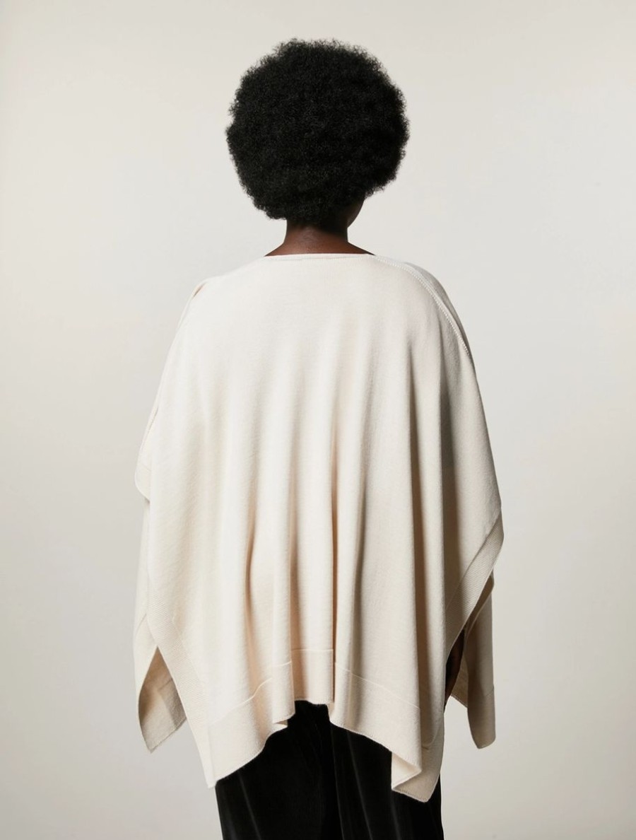 Vetements Marina Rinaldi | Poncho En Laine Merinos Melangee Sable