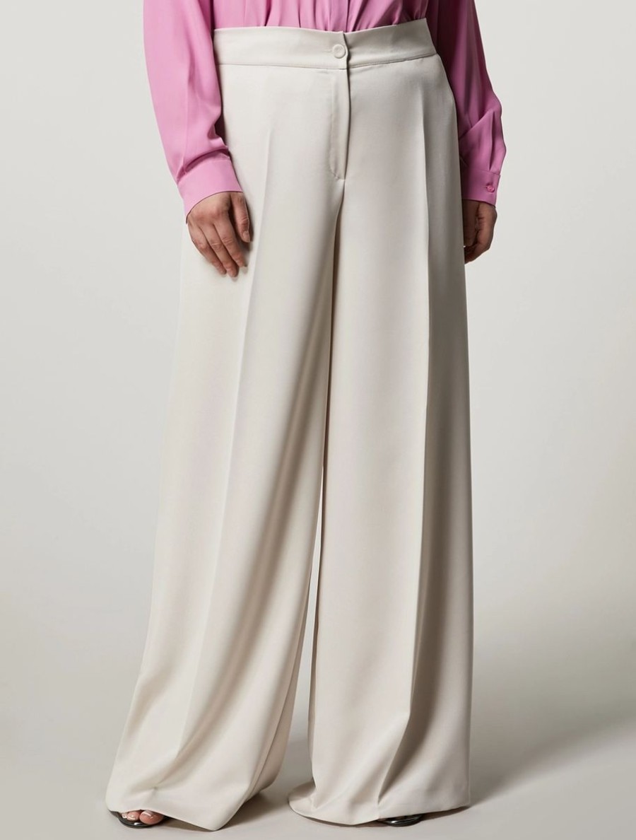 Vetements Marina Rinaldi | Pantalon En Crepe Envers Satin Beige Fonce