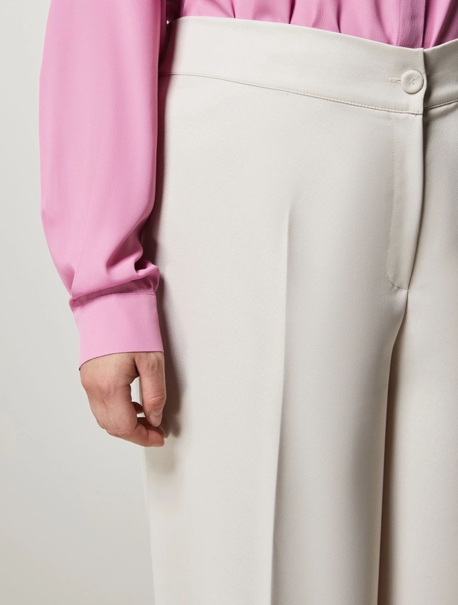 Vetements Marina Rinaldi | Pantalon En Crepe Envers Satin Beige Fonce