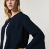 Vetements Marina Rinaldi | Veste En Georgette Marine Fonce