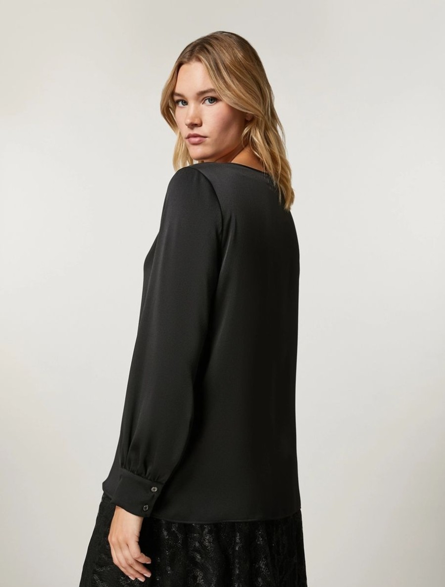 Vetements Marina Rinaldi | Blouse En Satin Martele Noir