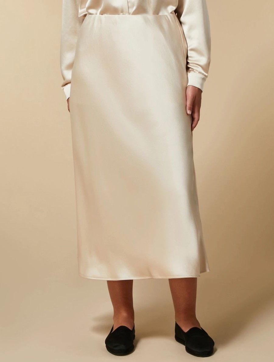 Vetements Marina Rinaldi | Jupe Midi En Satin Blanc