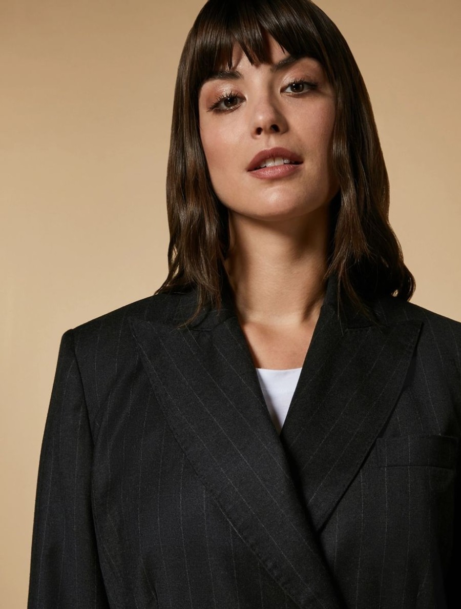 Vetements Marina Rinaldi | Veste Blazer En Flanelle Gris Fonce