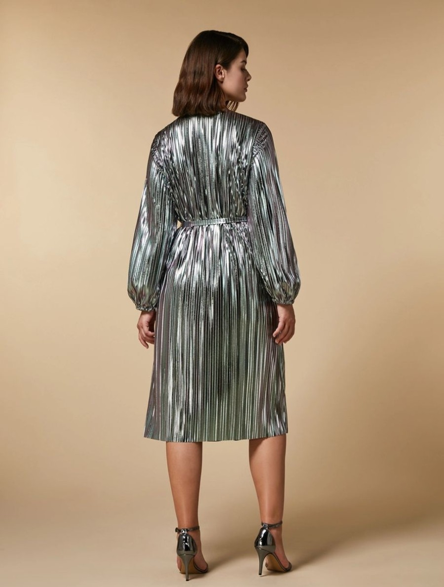 Vetements Marina Rinaldi | Robe Midi Plissee Gris Perle