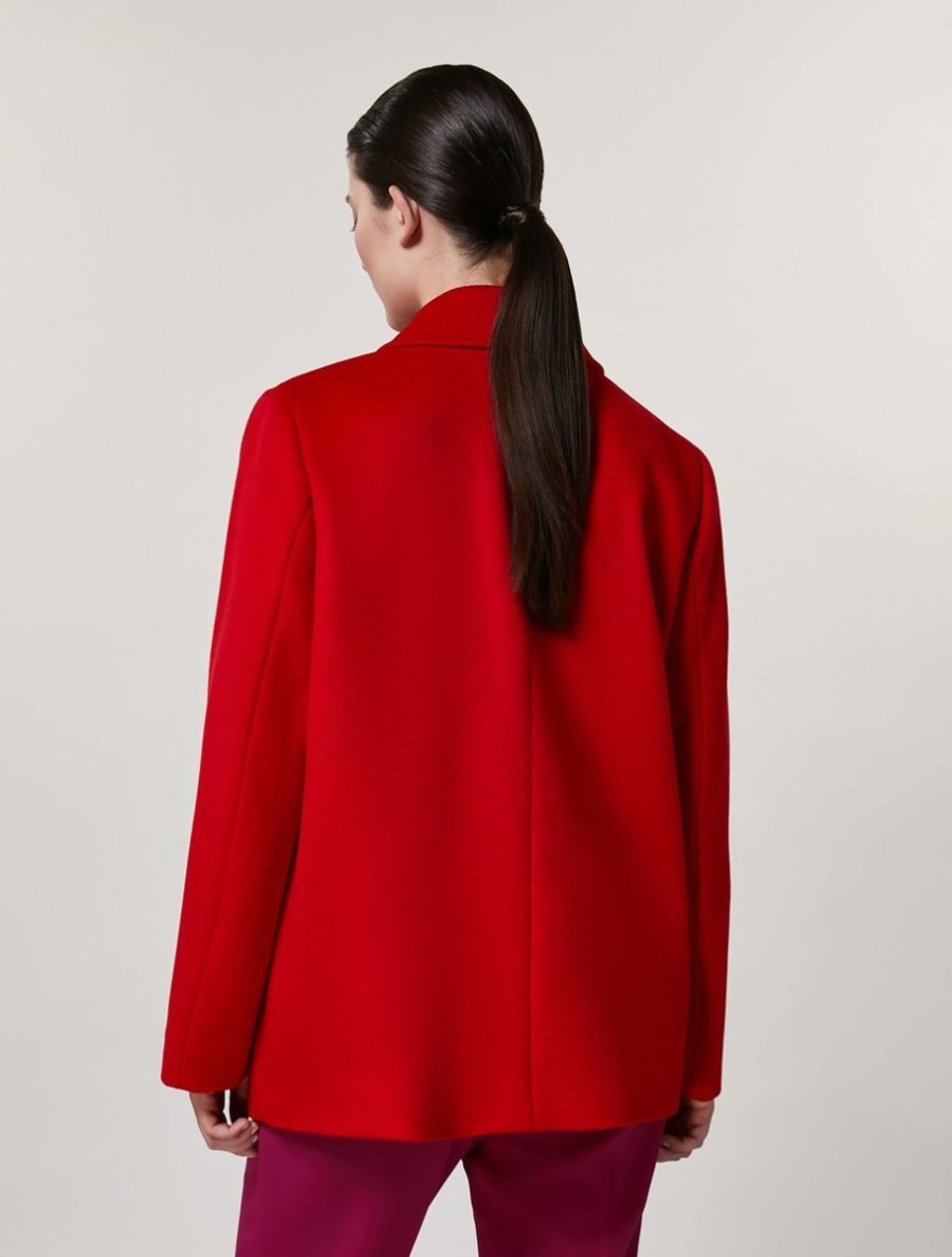 Vetements Marina Rinaldi | Veste Lourde En Drap De Laine Rouge