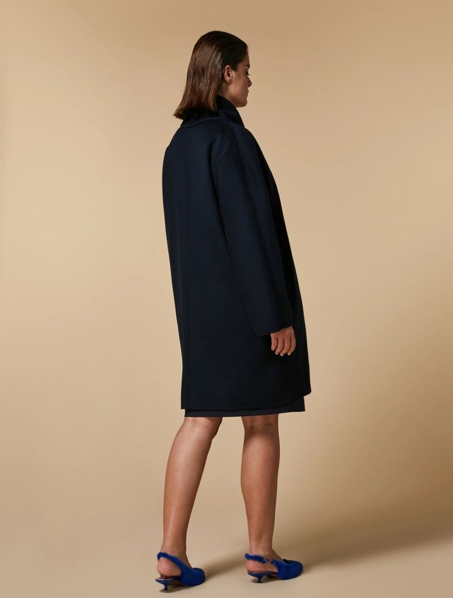 Vetements Marina Rinaldi | Manteau Double Face En Laine Melangee Marine Fonce