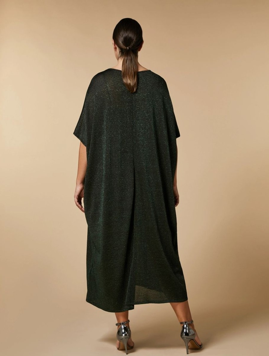 Vetements Marina Rinaldi | Robe En Maille Lurex Vert Fonce