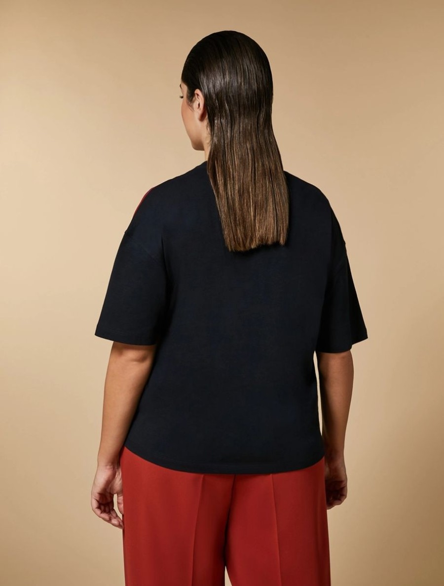 Vetements Marina Rinaldi | T-Shirt En Jersey A Imprime Marine Fonce