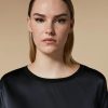 Vetements Marina Rinaldi | T-Shirt En Jersey Satine Et Crepe Noir