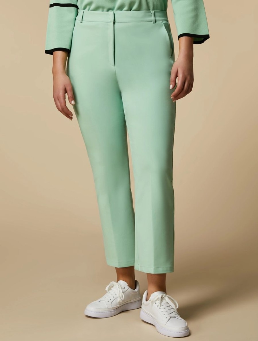 Vetements Marina Rinaldi | Pantalon Evase En Coton Melange Vert Pastel