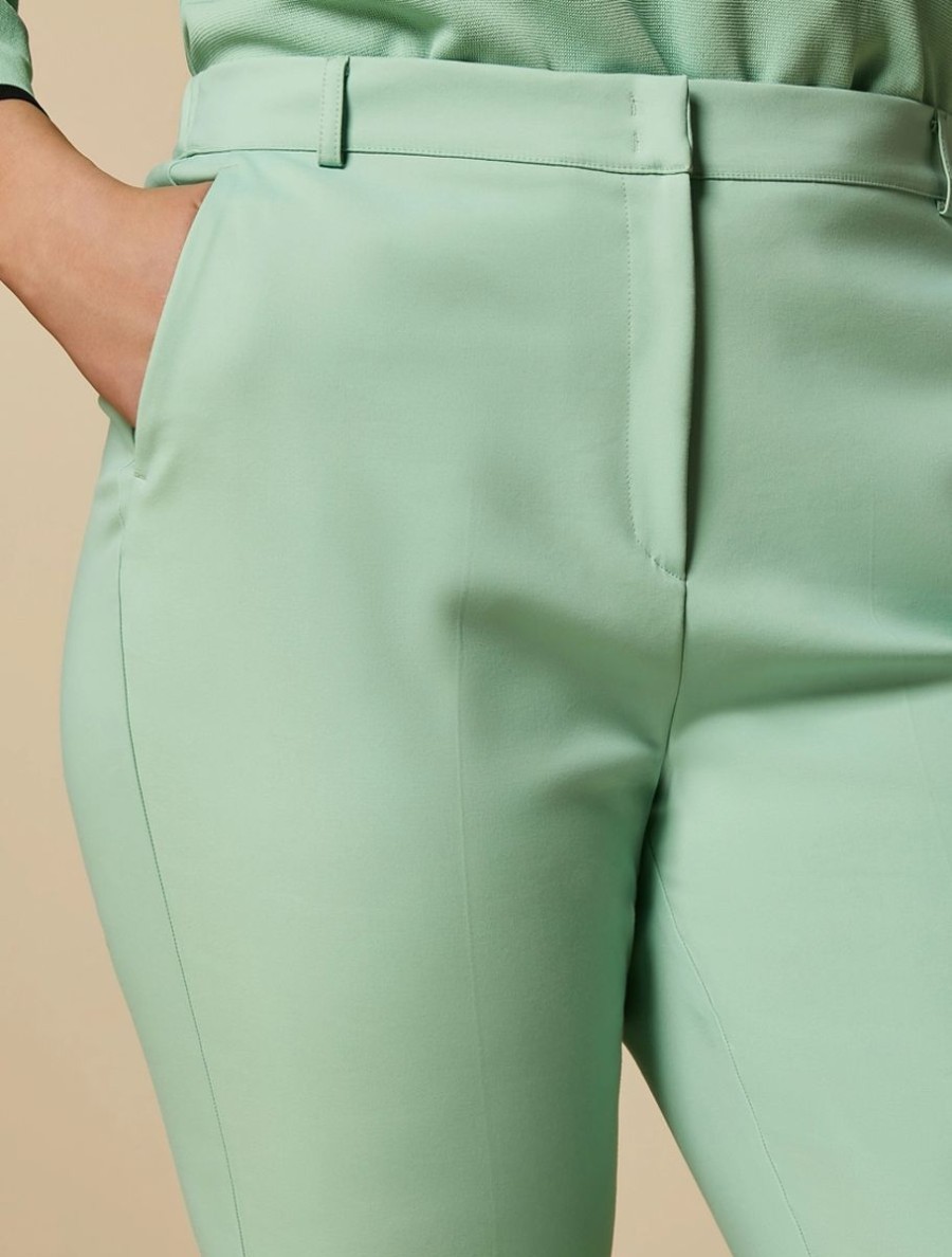 Vetements Marina Rinaldi | Pantalon Evase En Coton Melange Vert Pastel