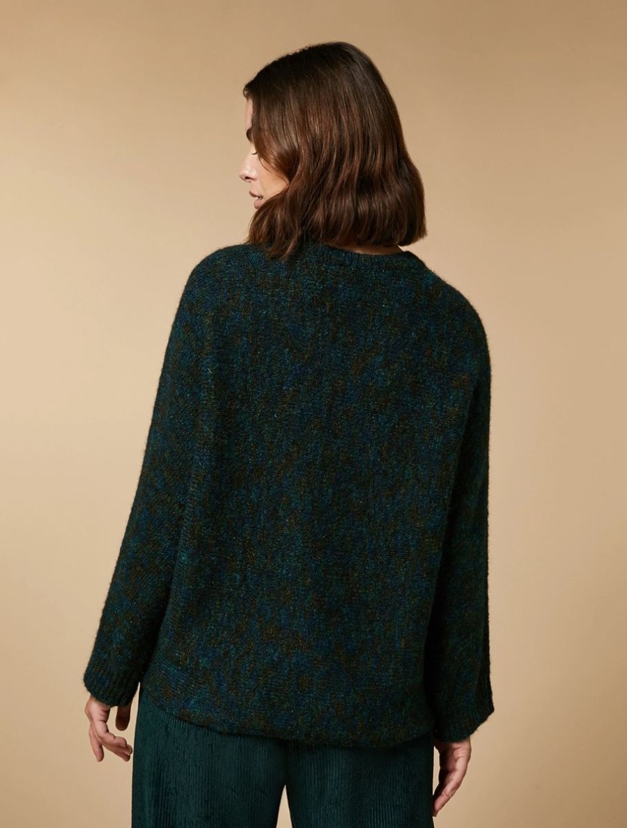 Vetements Marina Rinaldi | Pull En Mohair Imprime Vert Fonce