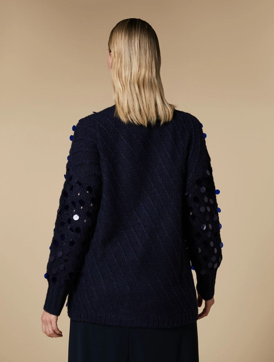 Vetements Marina Rinaldi | Cardigan En Alpaga Melange A Sequins Marine Fonce