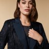 Vetements Marina Rinaldi | Veste Blazer En Dentelle Macrame Marine Fonce