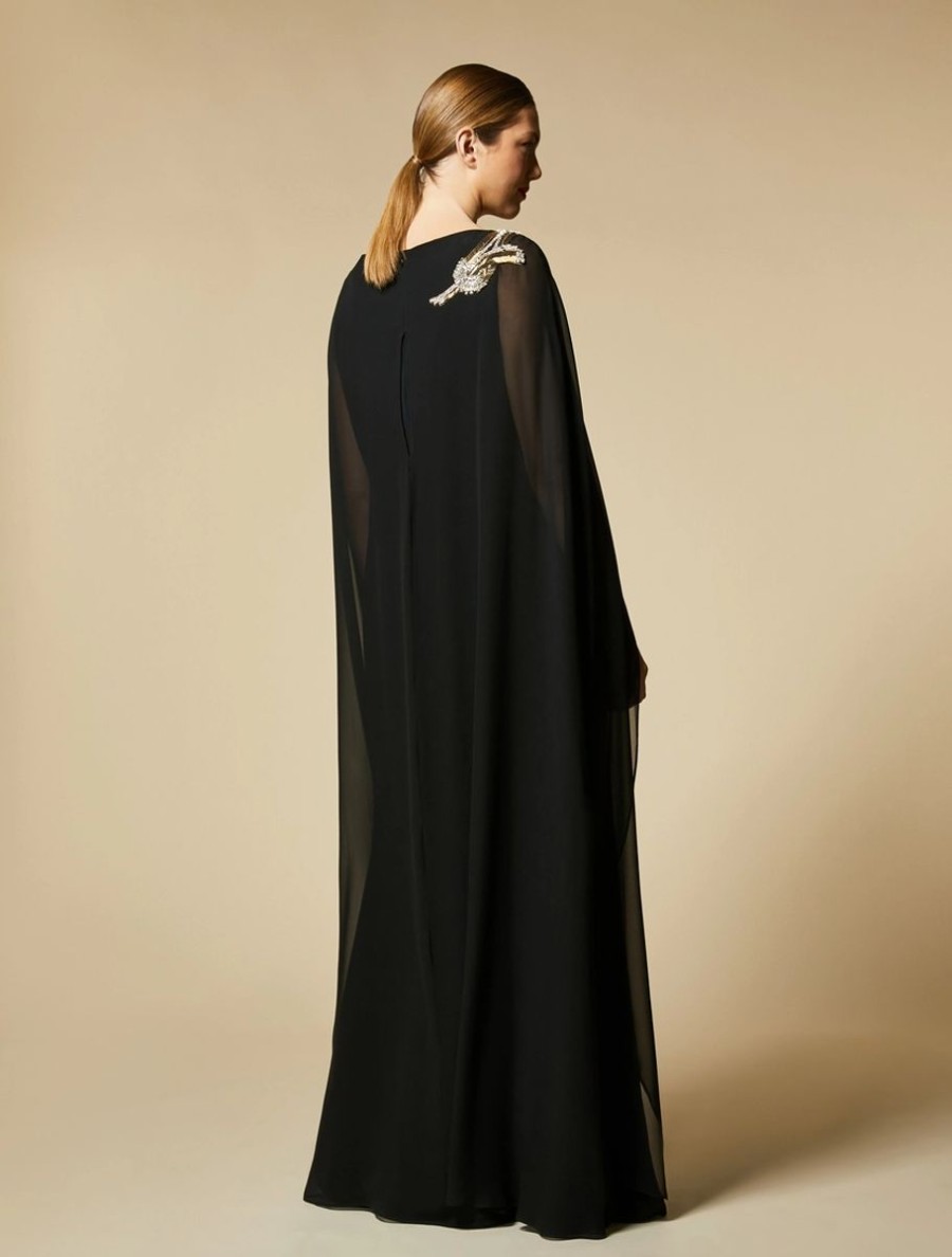 Vetements Marina Rinaldi | Robe Longue En Triacetate Brode Noir