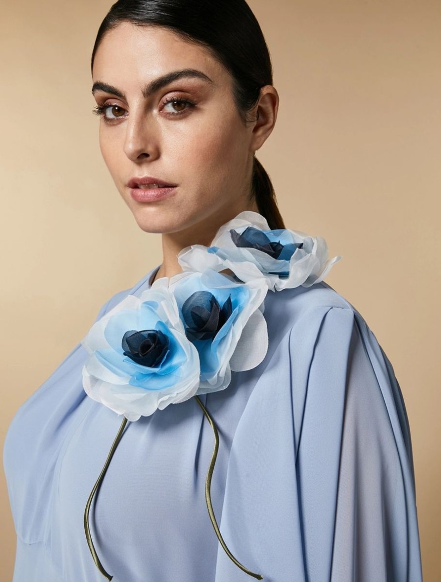 Vetements De Ceremonie Marina Rinaldi | Broche Fleur En Organza Marine Fonce