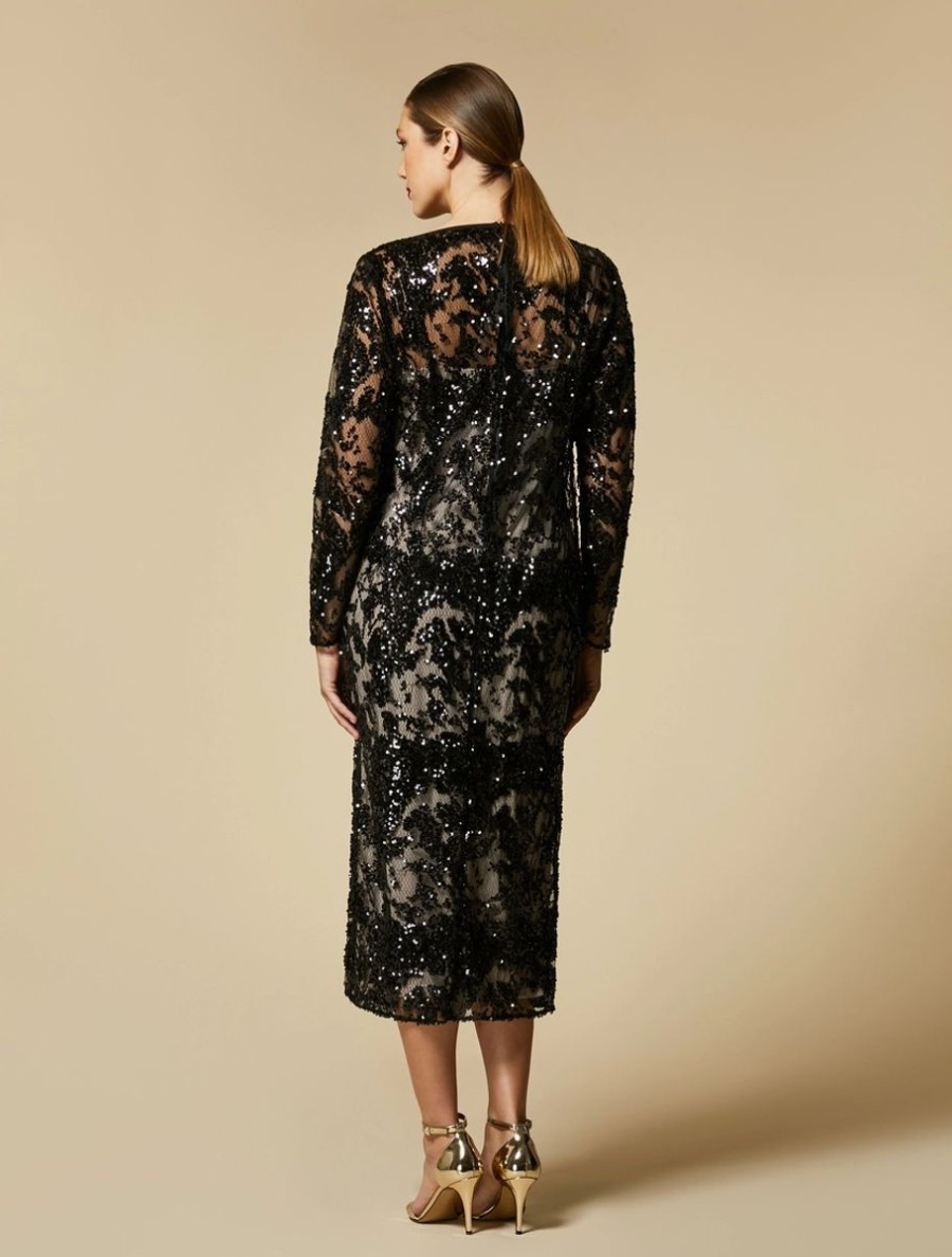 Vetements Marina Rinaldi | Robe En Dentelle A Sequins Noir