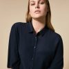 Vetements Marina Rinaldi | Chemise En Soie Marine Fonce