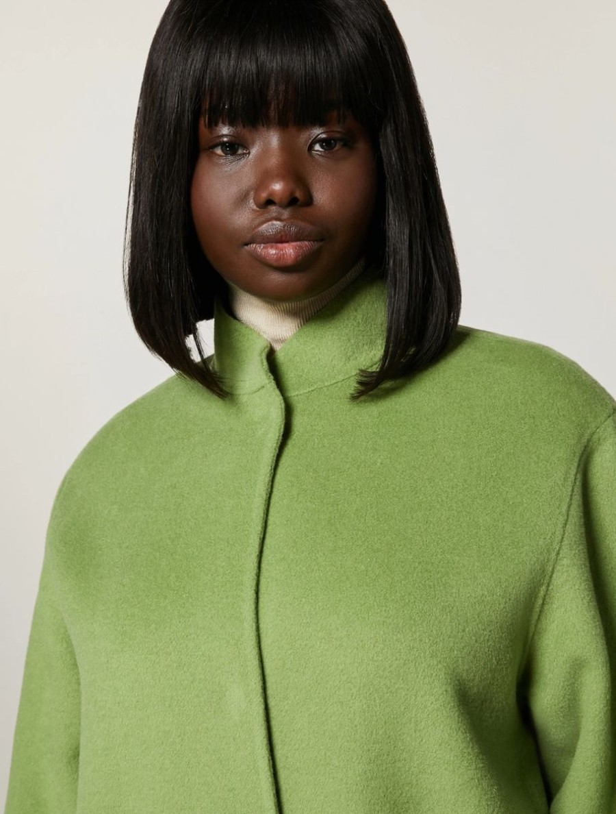 Vetements Marina Rinaldi | Veste En Tissu Double Face En Laine Melangee Vert