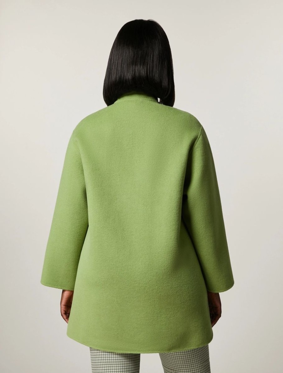 Vetements Marina Rinaldi | Veste En Tissu Double Face En Laine Melangee Vert