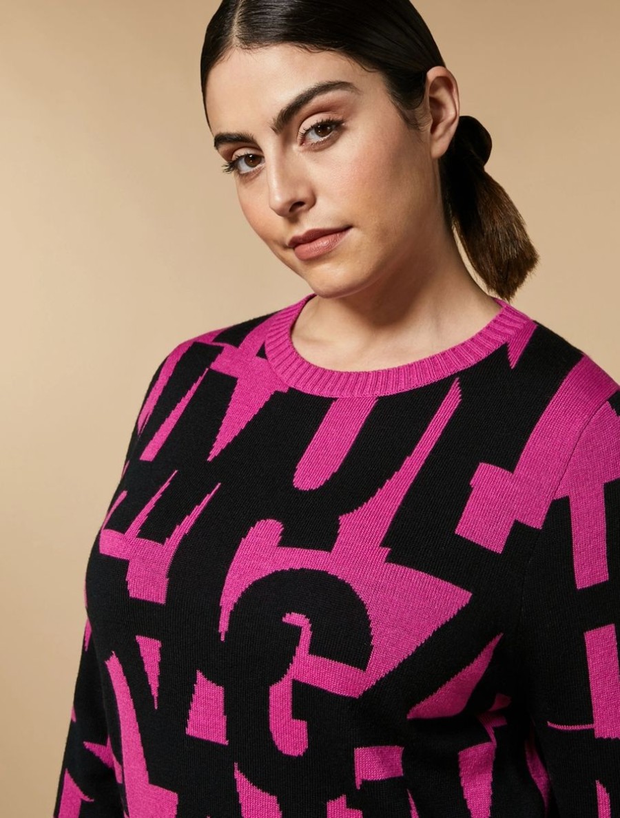 Vetements Marina Rinaldi | Pull En Laine Melangee Jacquard Fuchsia