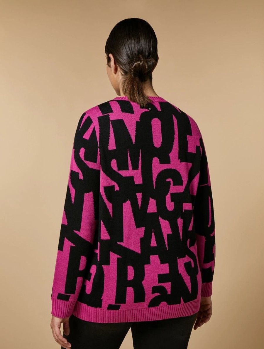 Vetements Marina Rinaldi | Pull En Laine Melangee Jacquard Fuchsia