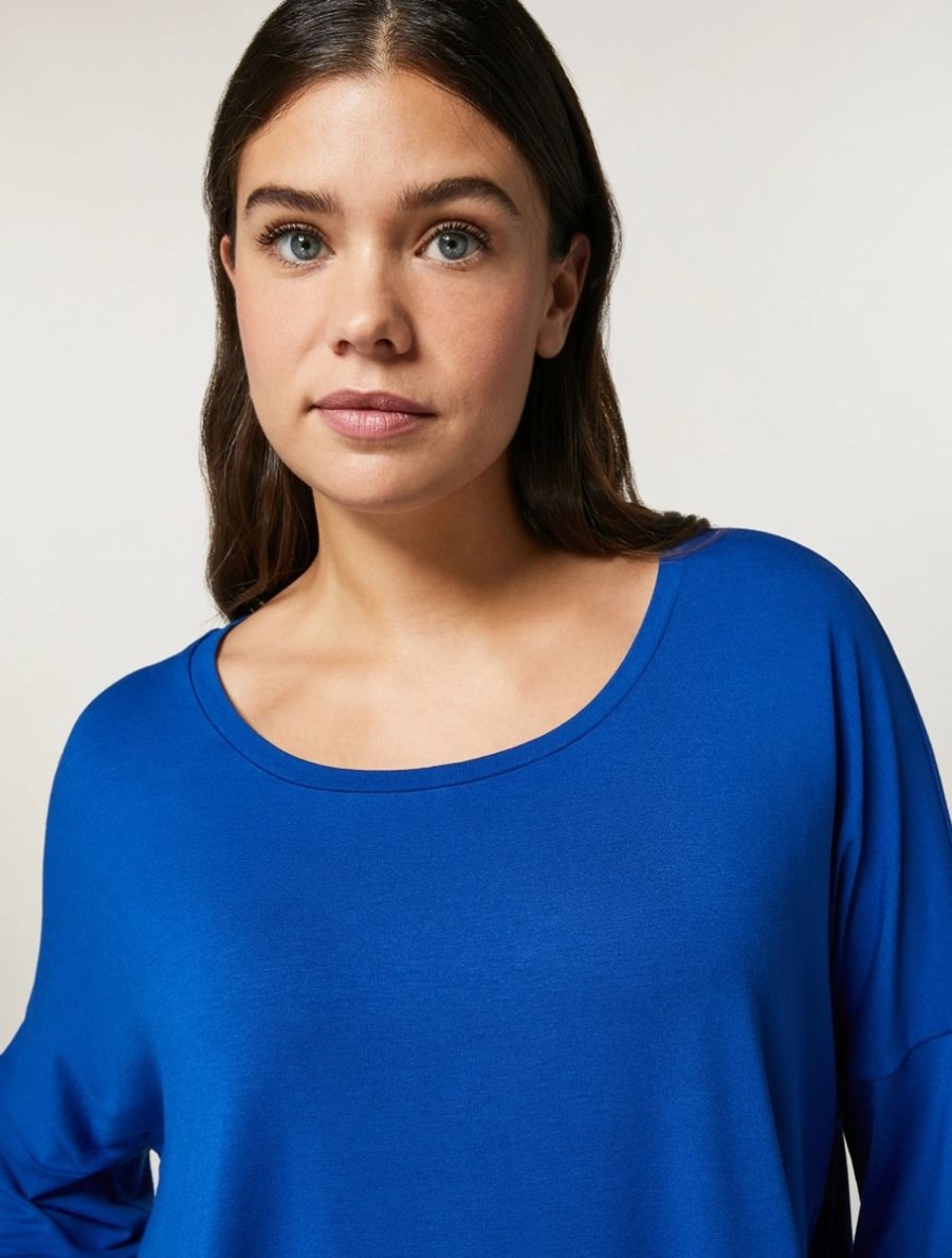 Vetements Marina Rinaldi | T-Shirt En Jersey De Viscose Bleu De Chine