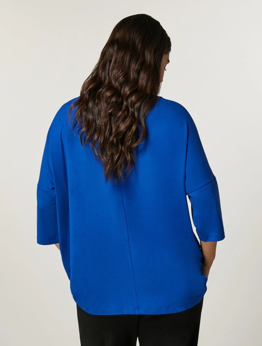 Vetements Marina Rinaldi | T-Shirt En Jersey De Viscose Bleu De Chine