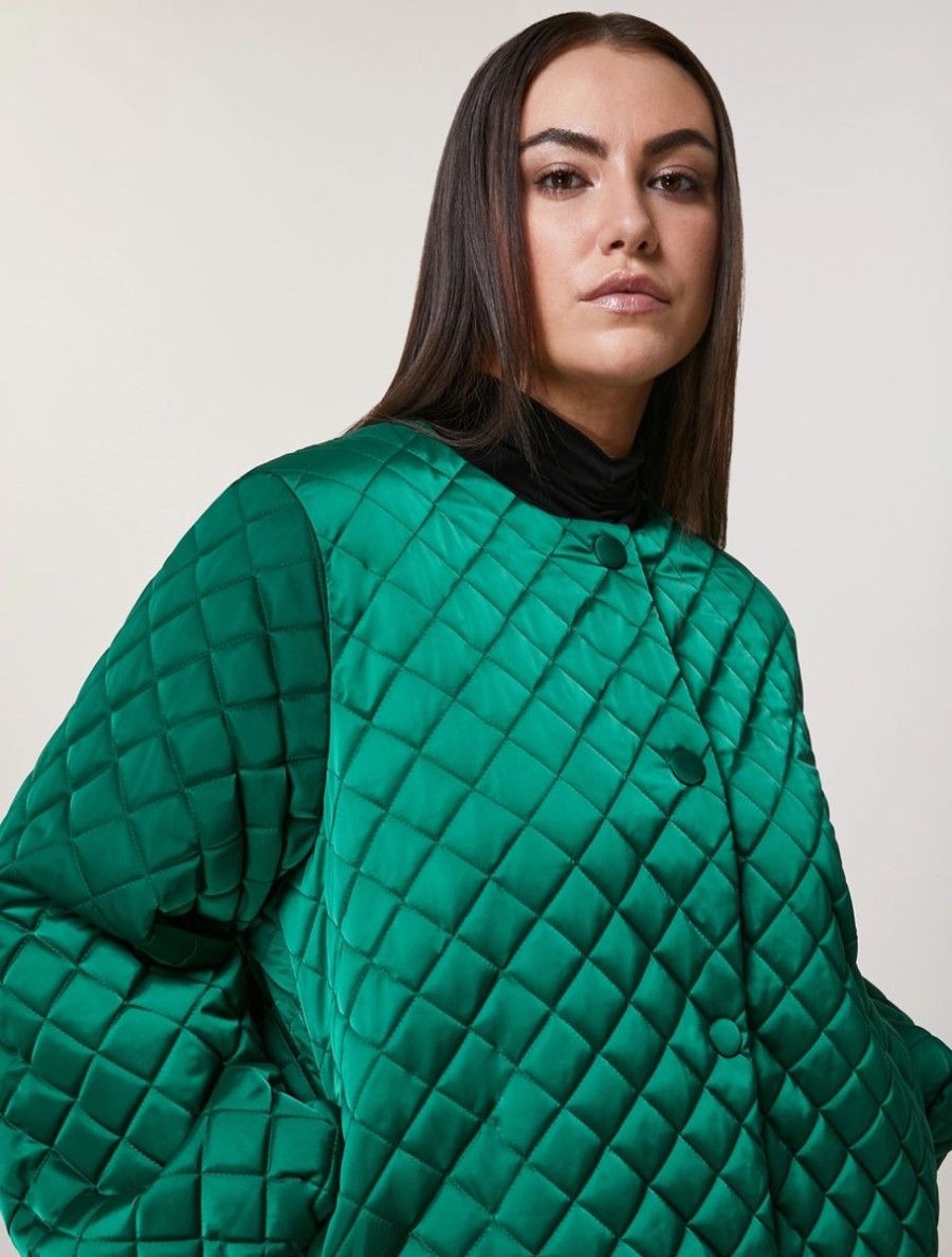 Vetements Marina Rinaldi | Veste En Satin Deperlant Vert Fonce