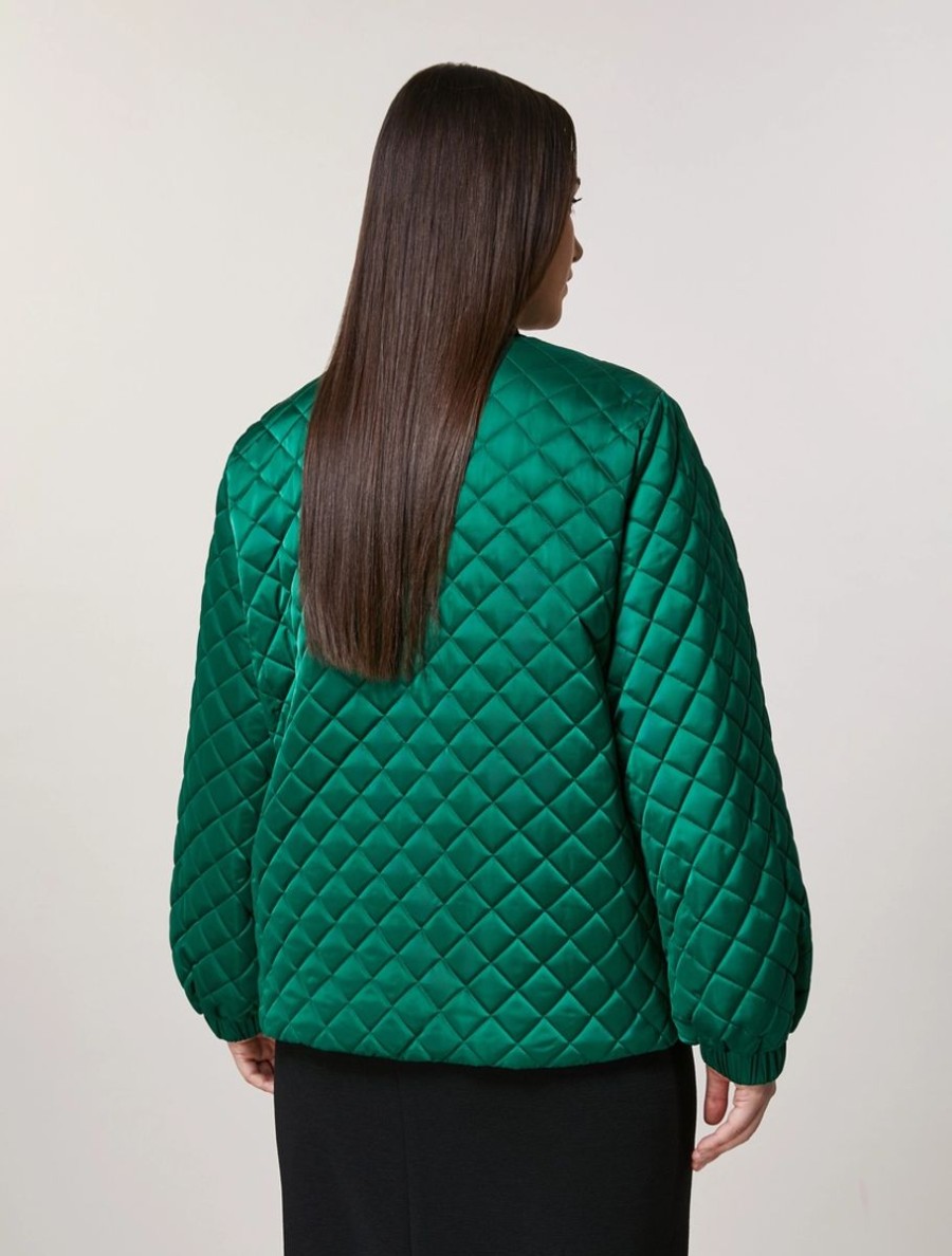 Vetements Marina Rinaldi | Veste En Satin Deperlant Vert Fonce