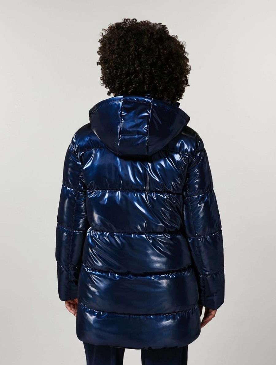 Vetements Marina Rinaldi | Veste En Tissu Brillant Marine Fonce