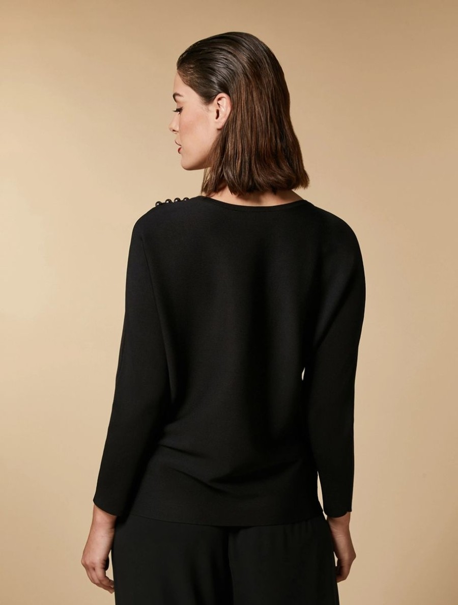 Vetements Marina Rinaldi | Pull En Crepe De Viscose A Perles Noir