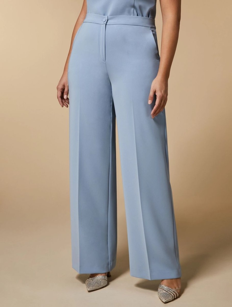 Vetements Marina Rinaldi | Pantalon Droit En Triacetate Bleu Ski