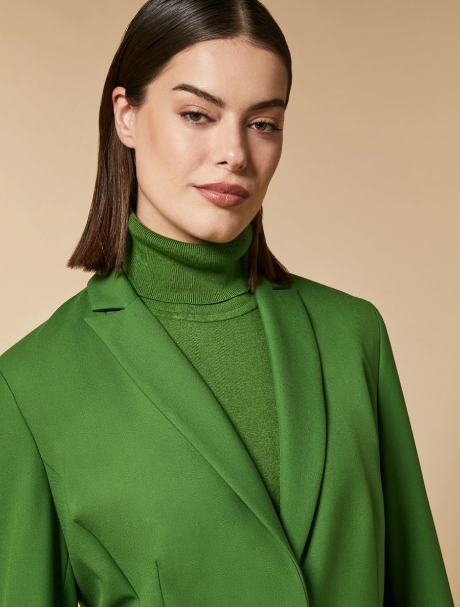 Vetements Marina Rinaldi | Veste Blazer En Viscose Melangee Vert