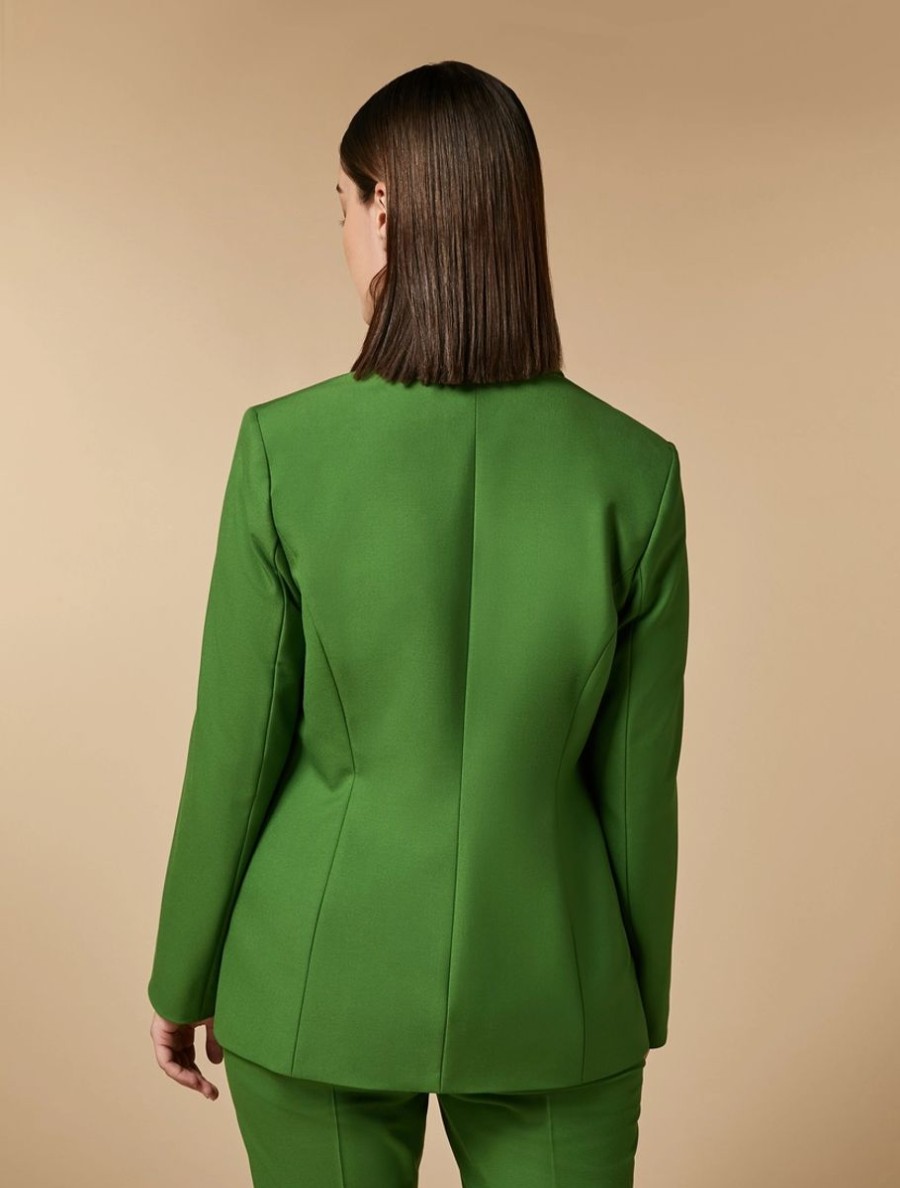 Vetements Marina Rinaldi | Veste Blazer En Viscose Melangee Vert