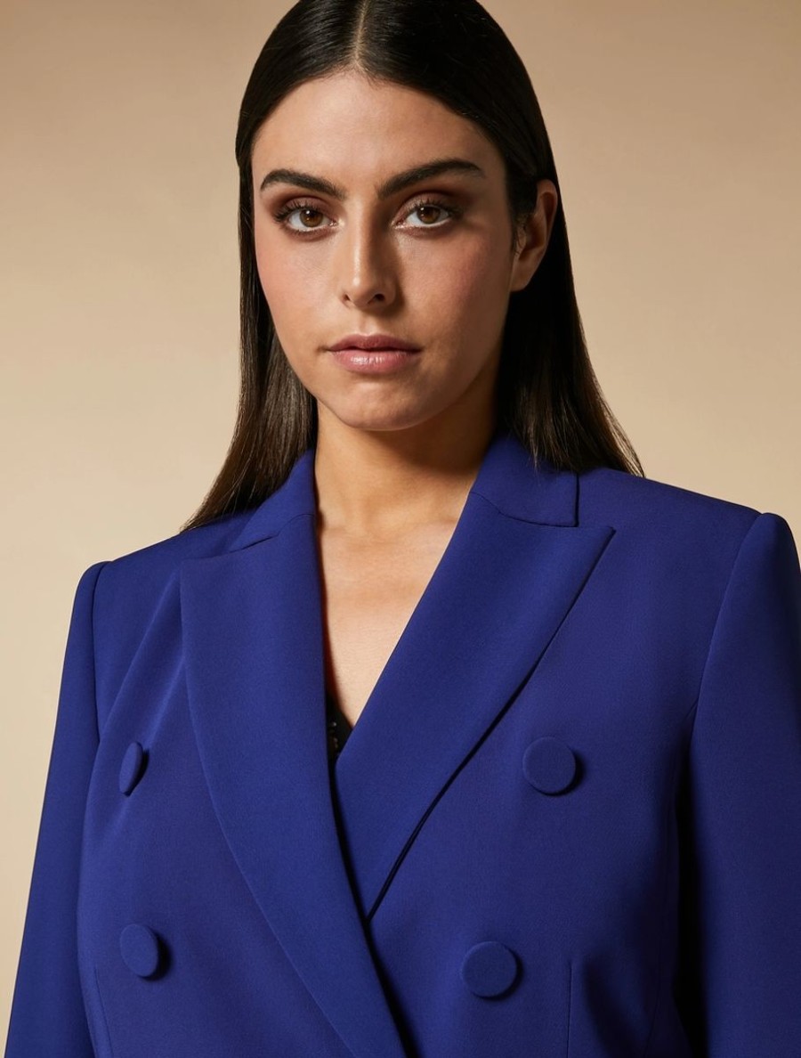 Vetements De Ceremonie Marina Rinaldi | Veste Blazer A Double Boutonnage En Triacetate Bleuet