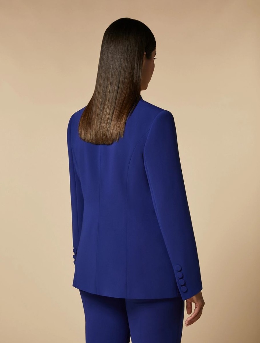 Vetements De Ceremonie Marina Rinaldi | Veste Blazer A Double Boutonnage En Triacetate Bleuet