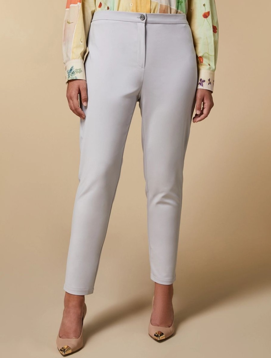 Vetements Marina Rinaldi | Pantalon En Coton Melange Gris Clair