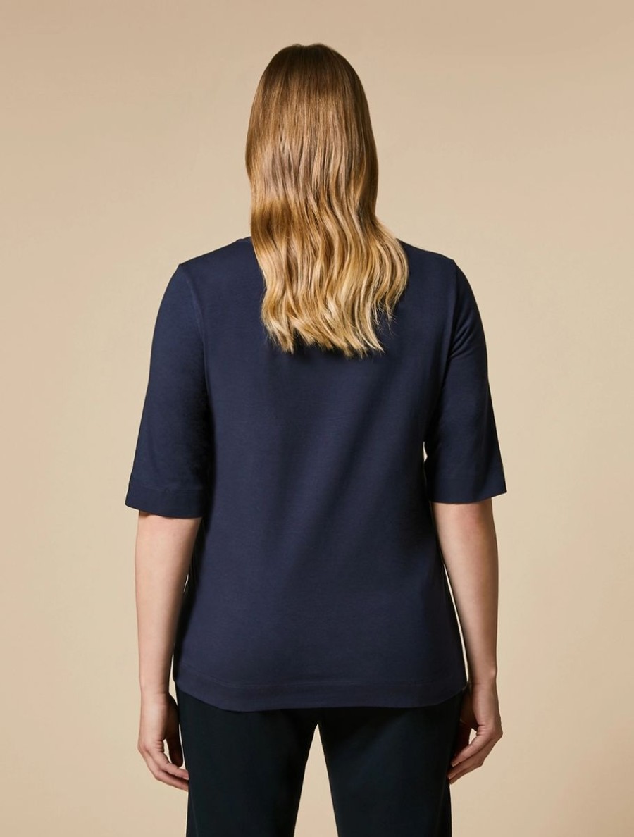 Vetements Marina Rinaldi | Tee-Shirt En Jersey Marine Fonce