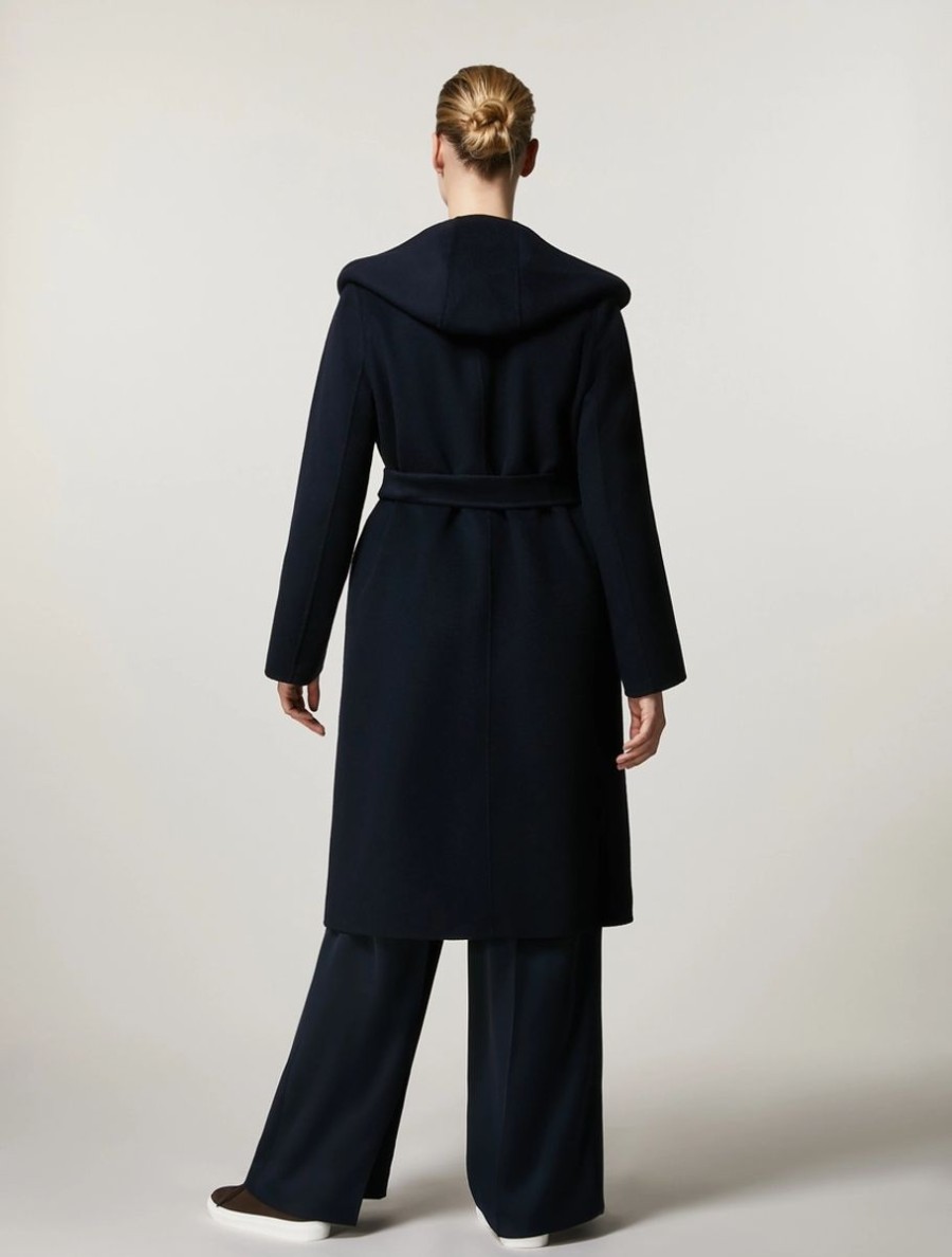 Vetements Marina Rinaldi | Manteau Double Face En Laine Melangee Marine Fonce