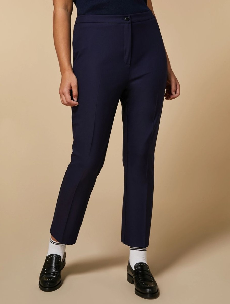 Vetements Marina Rinaldi | Pantalon Evase En Viscose Melangee Marine Fonce