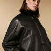 Vetements Marina Rinaldi | Bomber En Cuir Nappa A Imprime Crocodile Noir